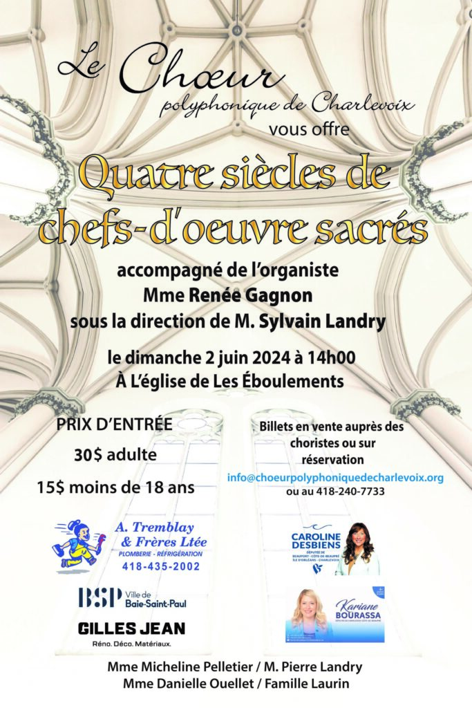 Noël en harmonie Affiche du concert "Noël en harmonie" du Chœur polyphonique de Charlevoix, célébrant les chants traditionnels de Noël.